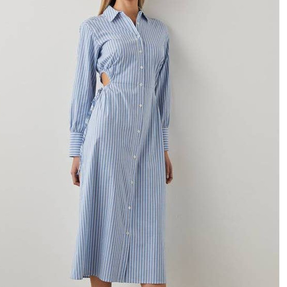 Rails Holly Long Sleeve Shirt Dress in Lucia Blue White Stripe Midi Cotton - Picture 1 of 8